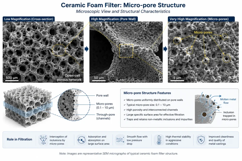 Ceramic Foam Filter: Micro-pore Structure Microscopic View and Structural Characteristics